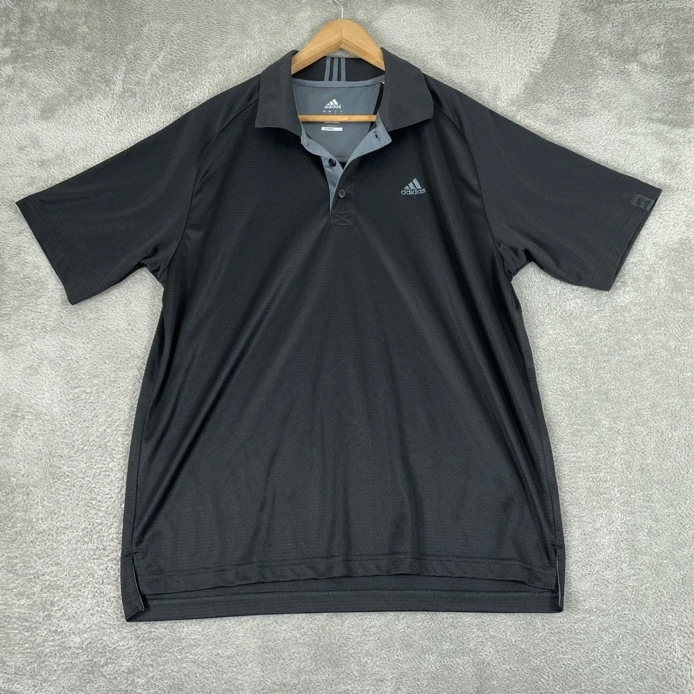 Adidas Polo Mens Large Black Climalite Performance Golf Athletic Shirt
